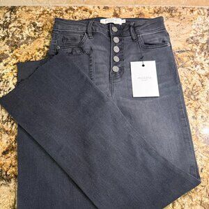 Black Happi High Rise Basic Button Fly Cropped Flare Jean